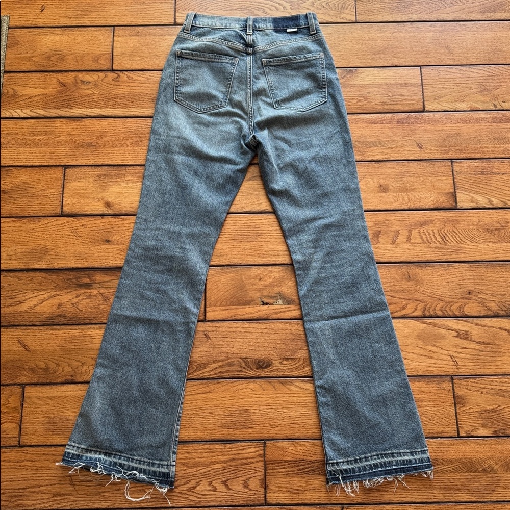DAZE Women Sz 26 Bootcut Flare Raw Hem Sids Slit Tough Love Jeans Organic Cotton - Picture 4 of 13